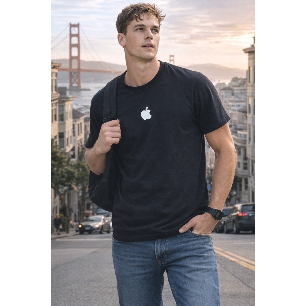 Apple Computer Mens Logo T-Shirt Black Short Sleeve Tech Promo Tee Small
